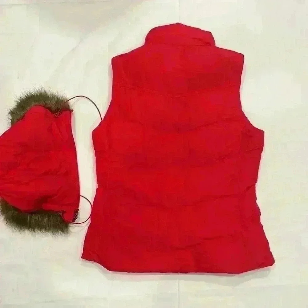 Banana Republic puffer vest with removable hood womens size S red - Picture 3 of 14